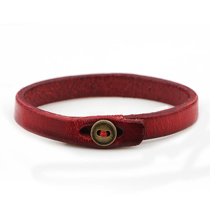 Bracelet de confiance vintage en cuir uni avec boucle à bouton et Buddha Stones