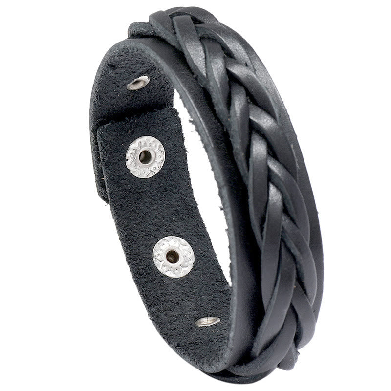 Bracelet en cuir tissé vintage avec boucle réglable et Buddha Stones