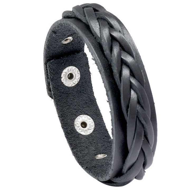 Bracelet en cuir tissé vintage avec boucle réglable et Buddha Stones