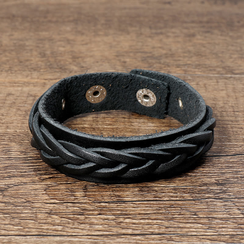 Bracelet en cuir tissé vintage avec boucle réglable et Buddha Stones