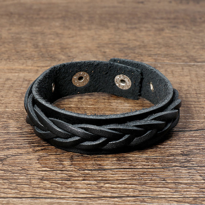 Bracelet en cuir tissé vintage avec boucle réglable et Buddha Stones