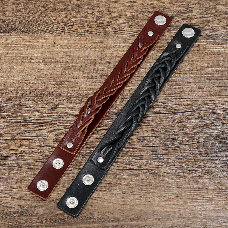 Bracelet en cuir tissé vintage avec boucle réglable et Buddha Stones