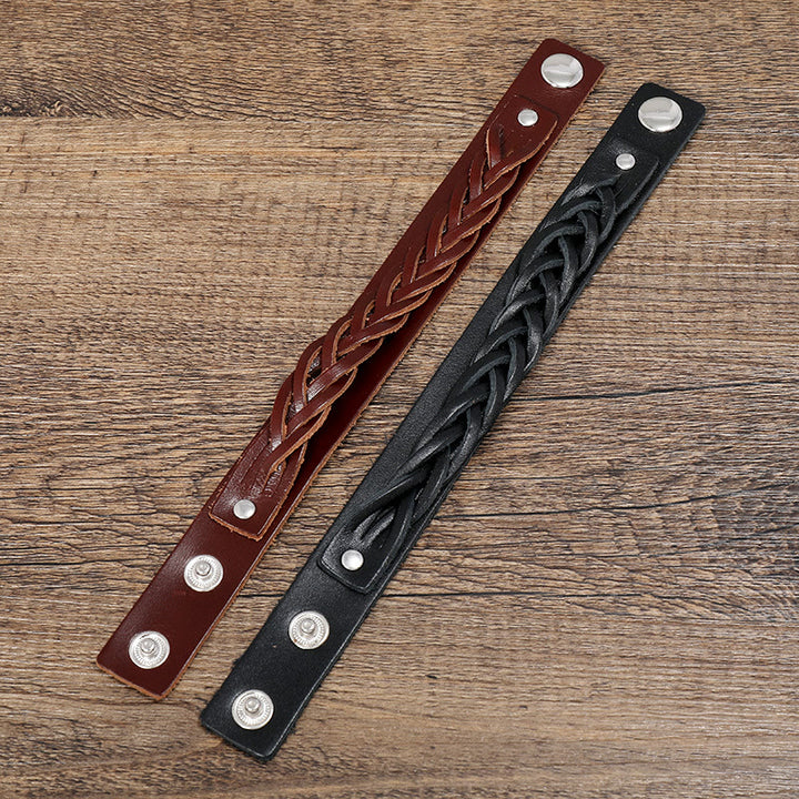 Bracelet en cuir tissé vintage avec boucle réglable et Buddha Stones