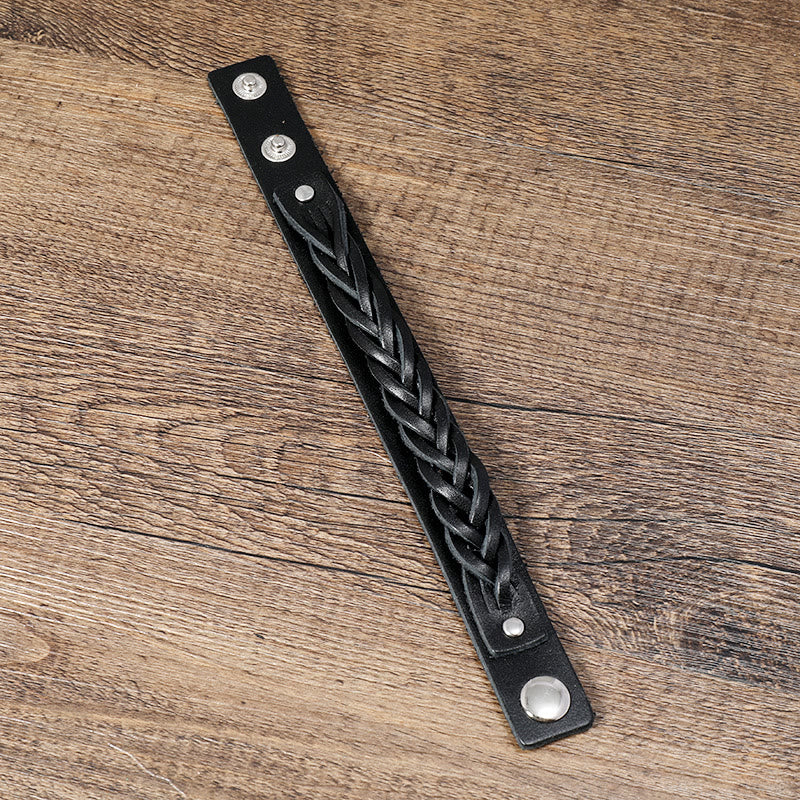 Bracelet en cuir tissé vintage avec boucle réglable et Buddha Stones