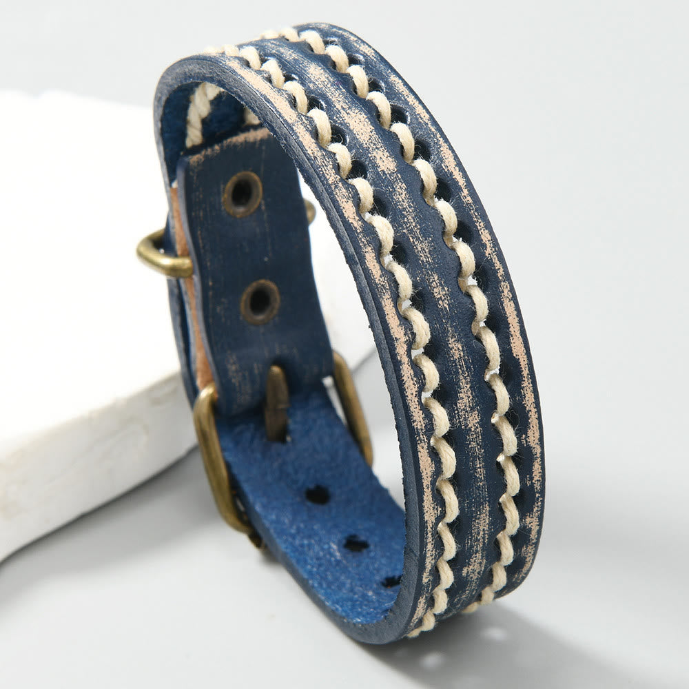 Bracelet en cuir vintage avec boucle réglable et Buddha Stones