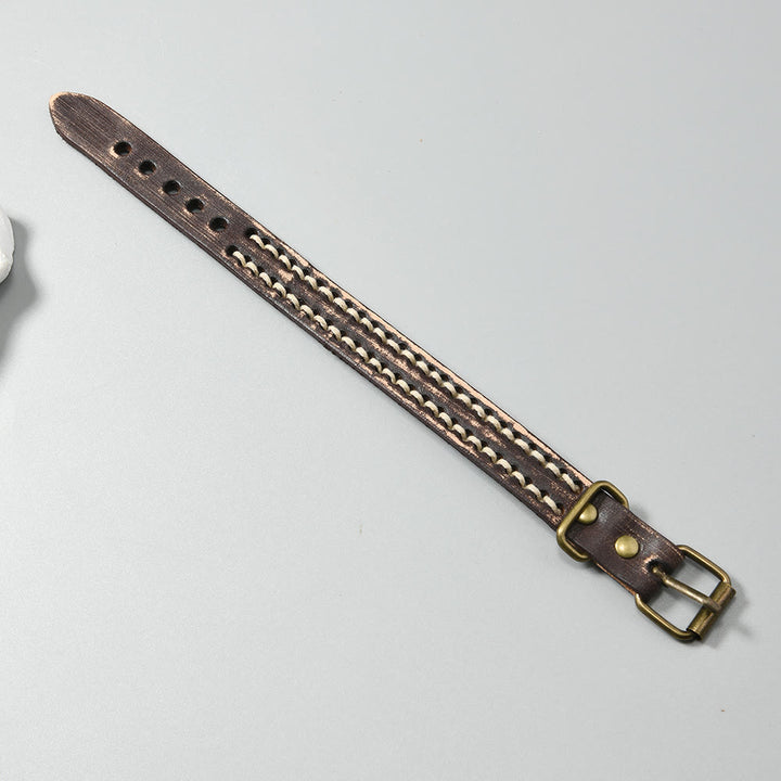 Bracelet en cuir vintage avec boucle réglable et Buddha Stones