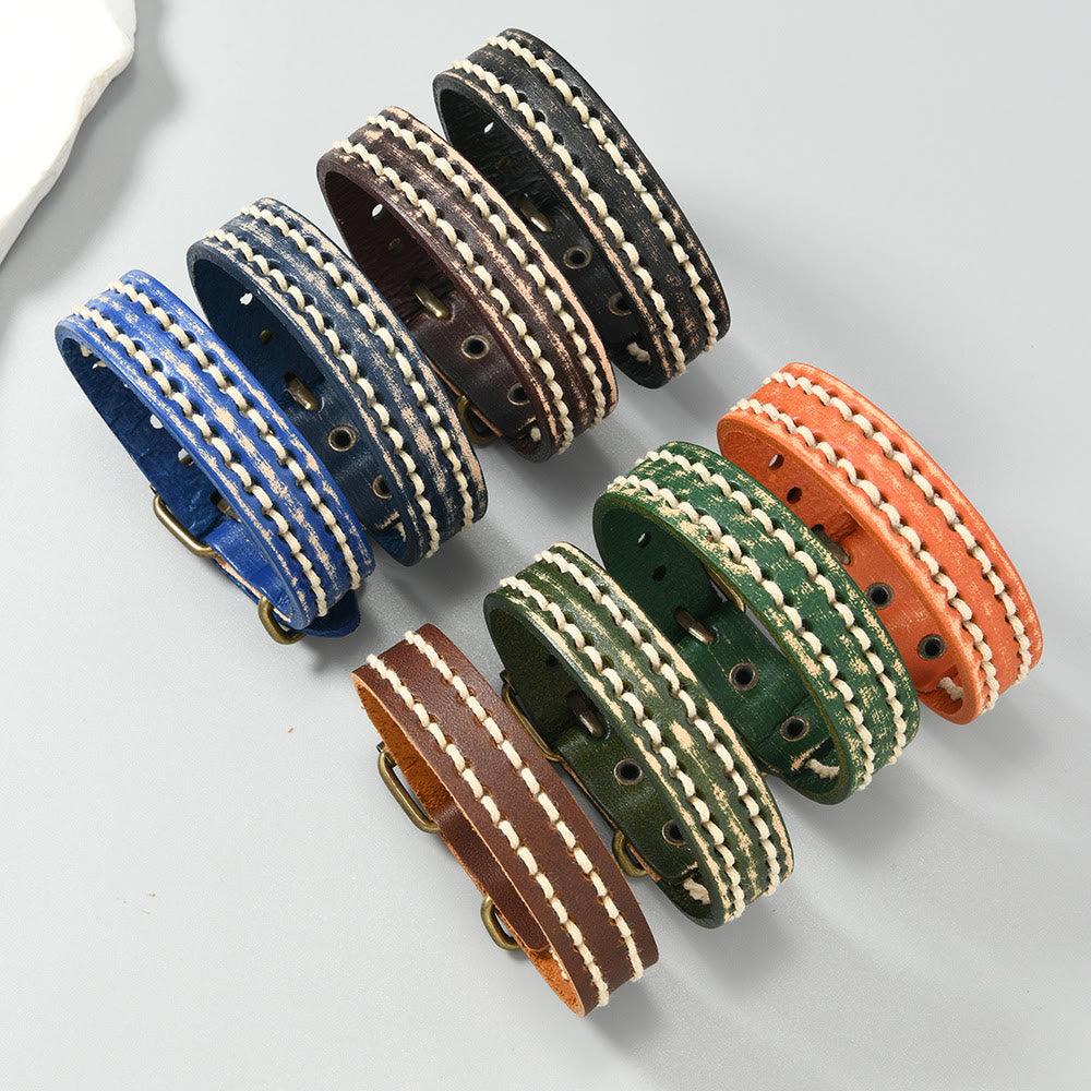 Bracelet en cuir vintage avec boucle réglable et Buddha Stones