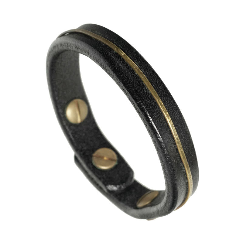 Bracelet de guérison vintage en cuir et fil de cuivre et laiton Buddha Stones