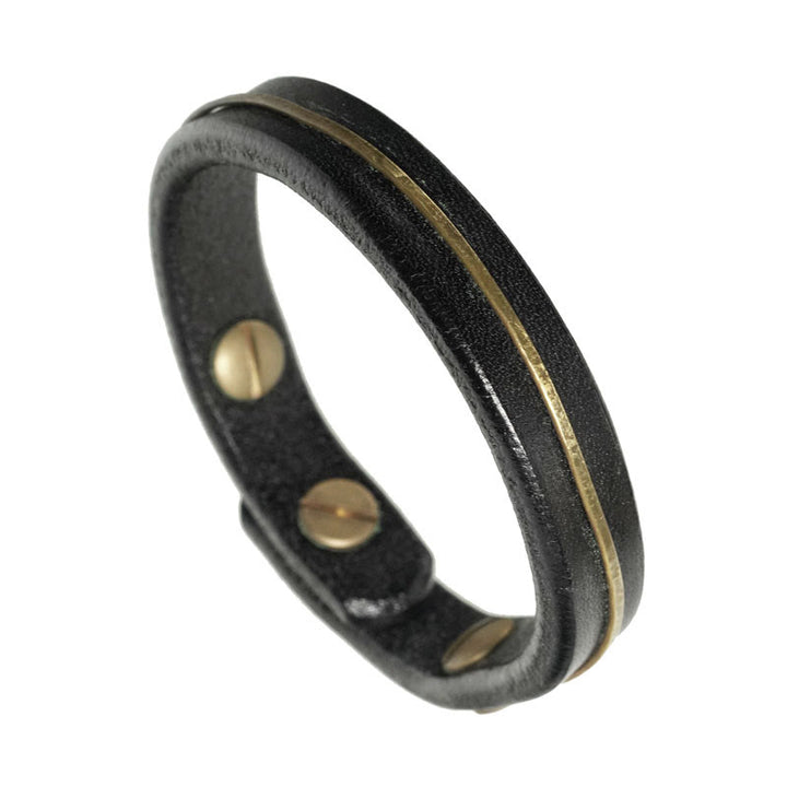 Bracelet de guérison vintage en cuir et fil de cuivre et laiton Buddha Stones