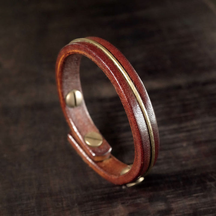 Bracelet de guérison vintage en cuir et fil de cuivre et laiton Buddha Stones