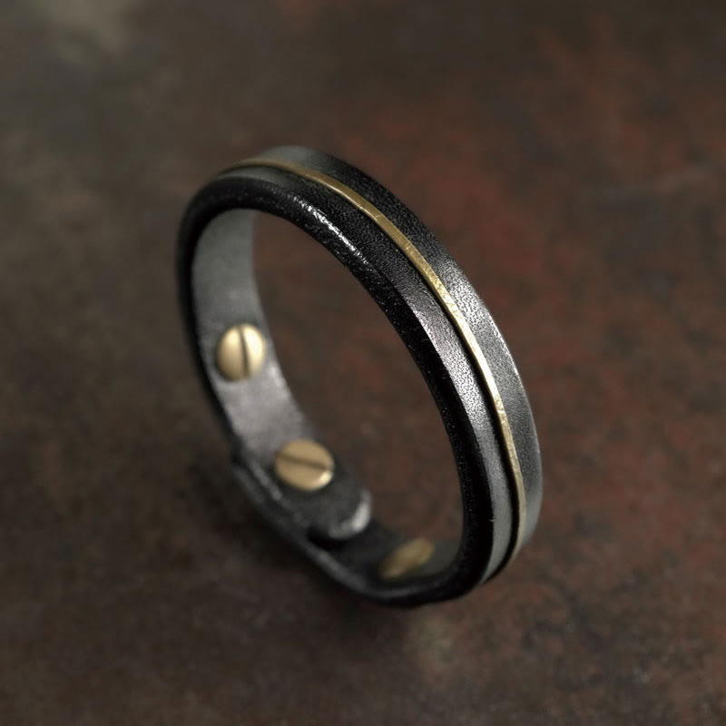 Bracelet de guérison vintage en cuir et fil de cuivre et laiton Buddha Stones