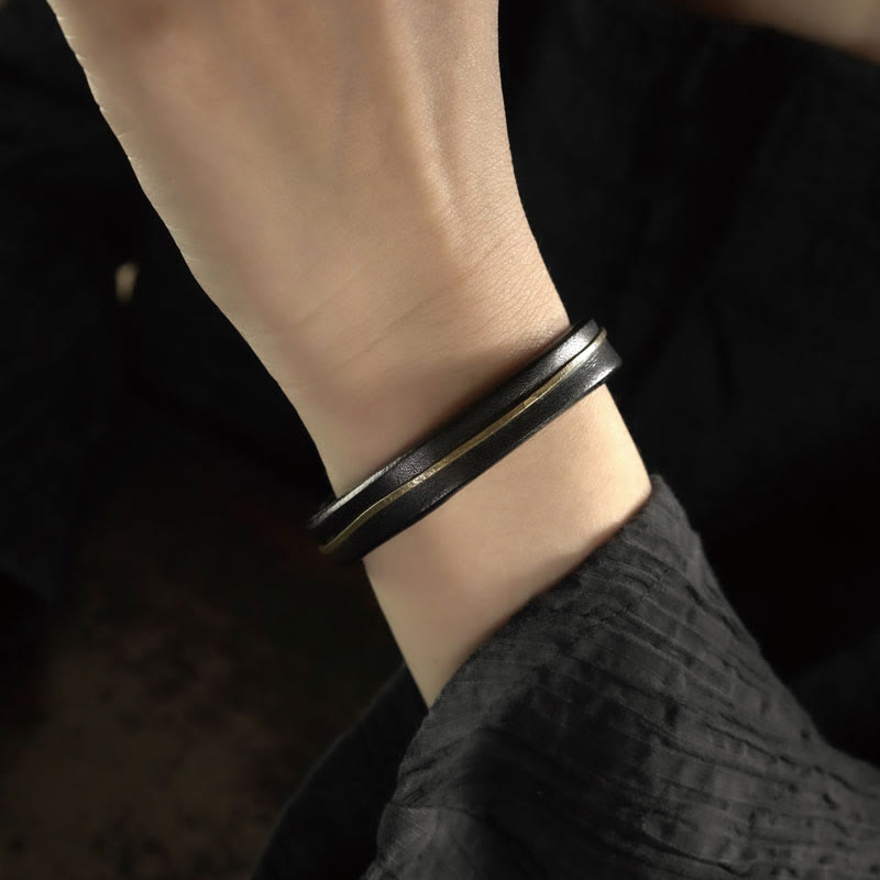 Bracelet de guérison vintage en cuir et fil de cuivre et laiton Buddha Stones