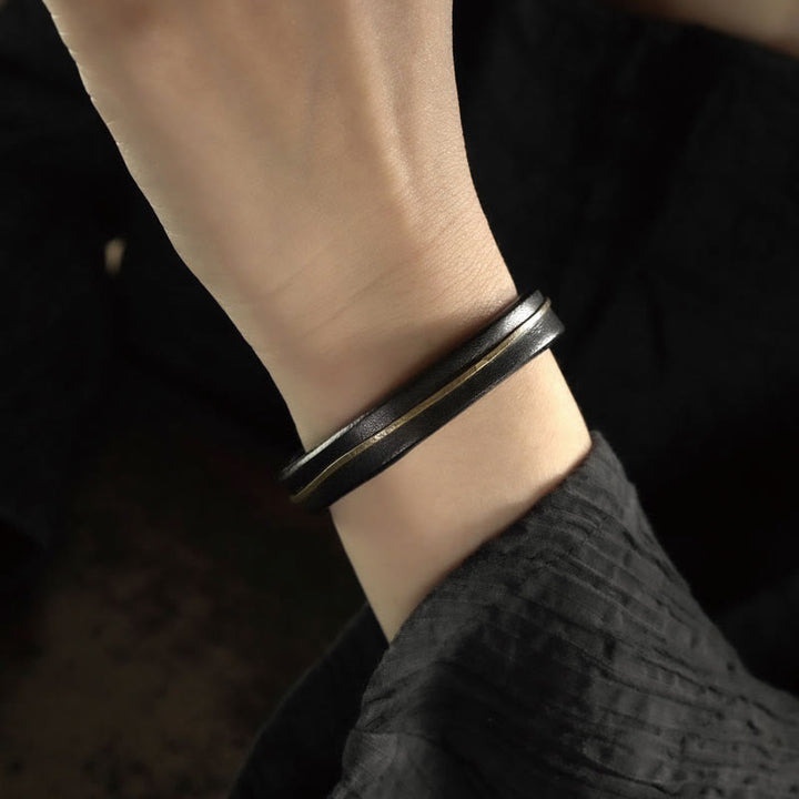 Bracelet de guérison vintage en cuir et fil de cuivre et laiton Buddha Stones