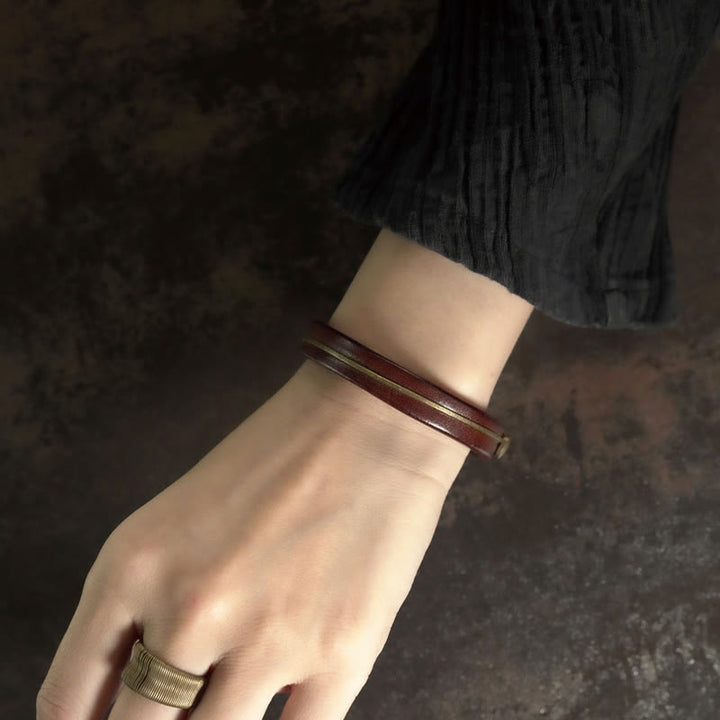 Bracelet de guérison vintage en cuir et fil de cuivre et laiton Buddha Stones