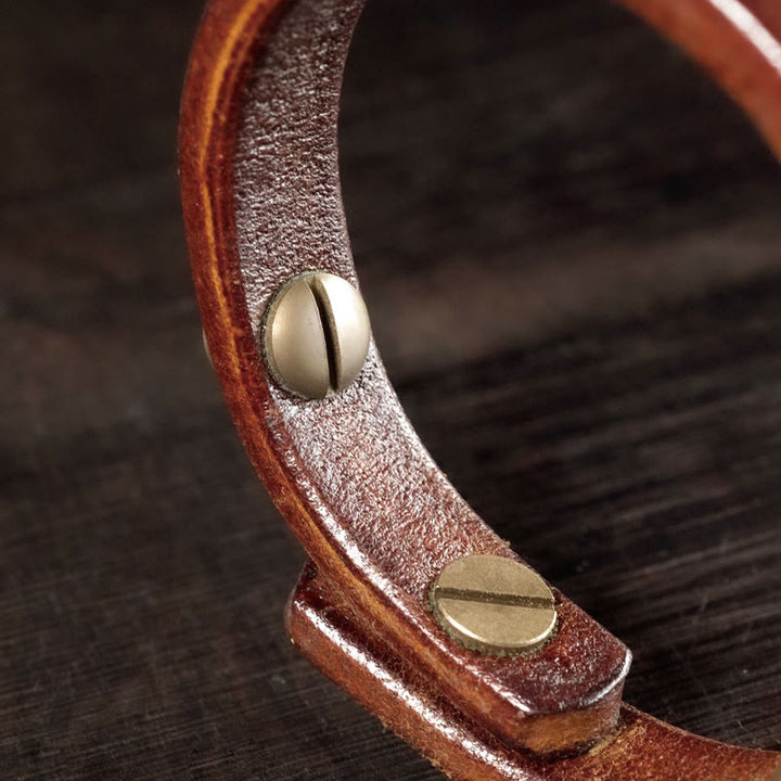 Bracelet de guérison vintage en cuir et fil de cuivre et laiton Buddha Stones