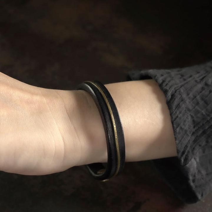 Bracelet de guérison vintage en cuir et fil de cuivre et laiton Buddha Stones