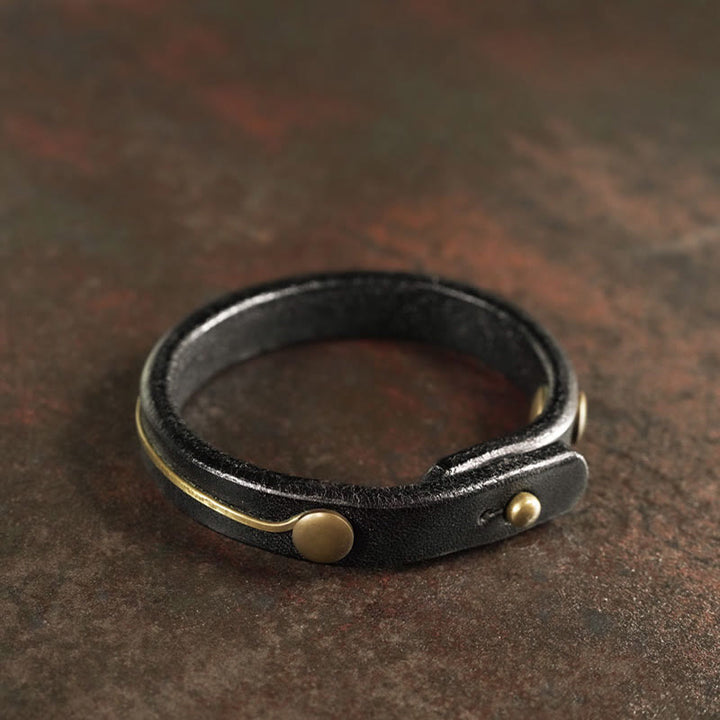 Bracelet de guérison vintage en cuir et fil de cuivre et laiton Buddha Stones