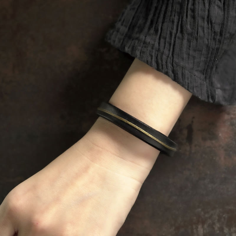 Bracelet de guérison vintage en cuir et fil de cuivre et laiton Buddha Stones