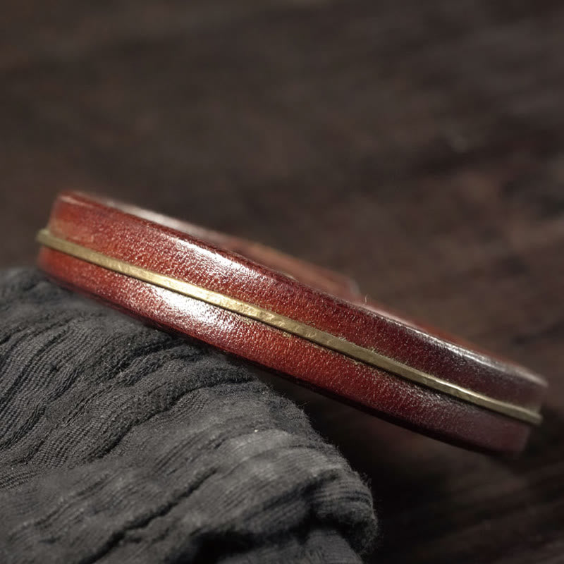 Bracelet de guérison vintage en cuir et fil de cuivre et laiton Buddha Stones