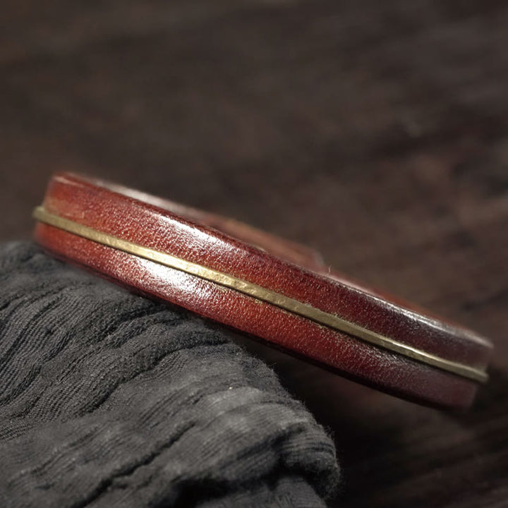 Bracelet de guérison vintage en cuir et fil de cuivre et laiton Buddha Stones