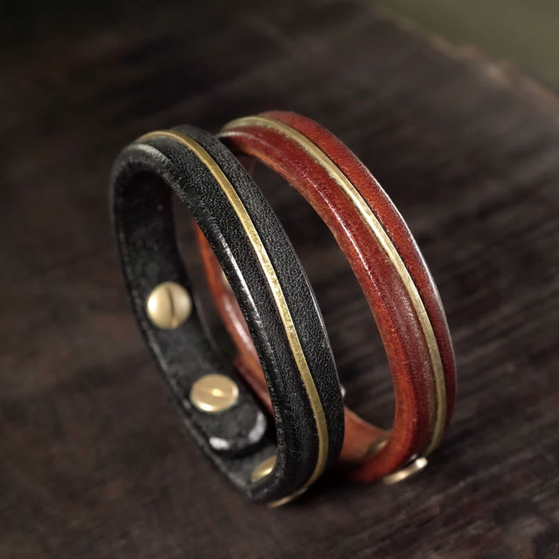 Bracelet de guérison vintage en cuir et fil de cuivre et laiton Buddha Stones