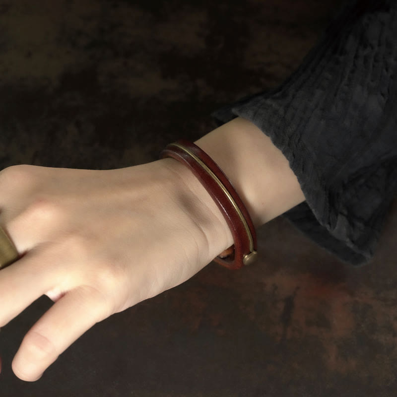 Bracelet de guérison vintage en cuir et fil de cuivre et laiton Buddha Stones