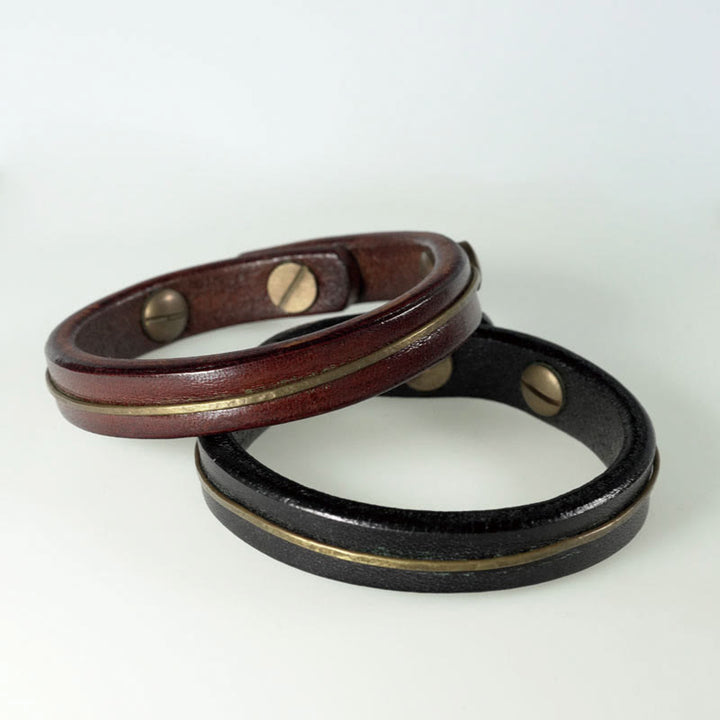 Bracelet de guérison vintage en cuir et fil de cuivre et laiton Buddha Stones