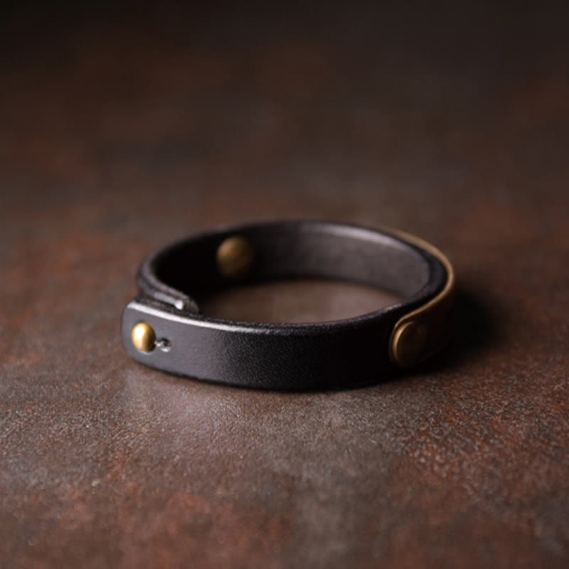 Bracelet jonc d'équilibre en cuir et laiton avec Buddha Stones vintage