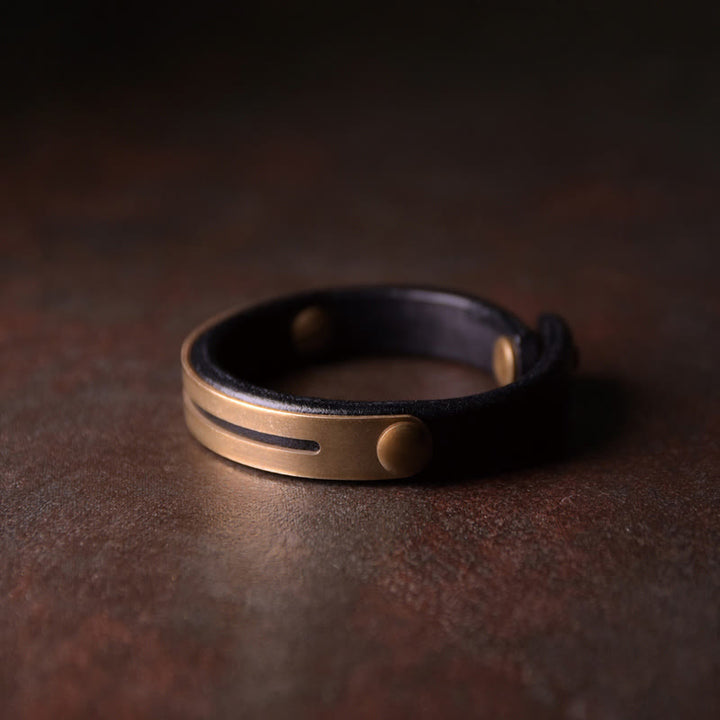 Bracelet jonc d'équilibre en cuir et laiton avec Buddha Stones vintage