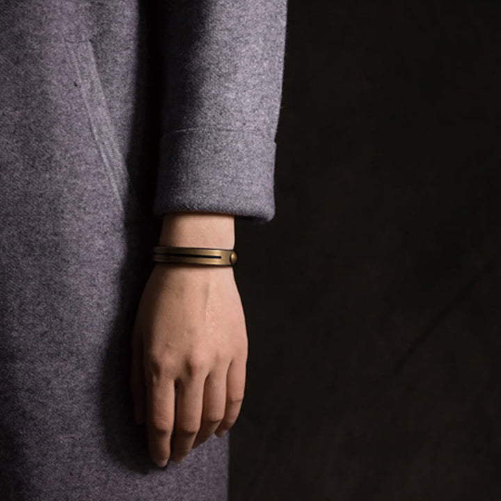 Bracelet jonc d'équilibre en cuir et laiton avec Buddha Stones vintage