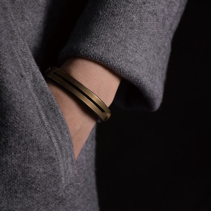 Bracelet jonc d'équilibre en cuir et laiton avec Buddha Stones vintage