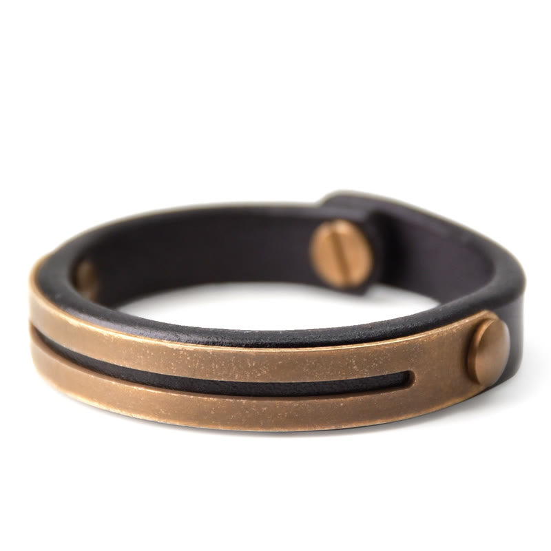 Bracelet jonc d'équilibre en cuir et laiton avec Buddha Stones vintage