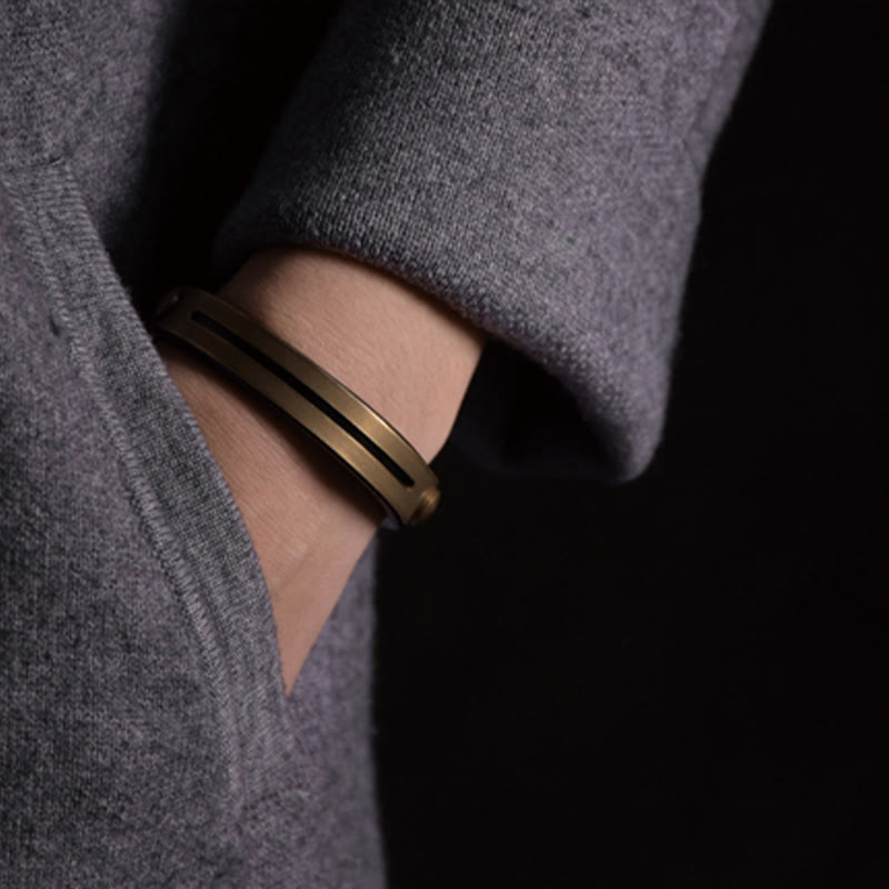 Bracelet jonc d'équilibre en cuir et laiton avec Buddha Stones vintage