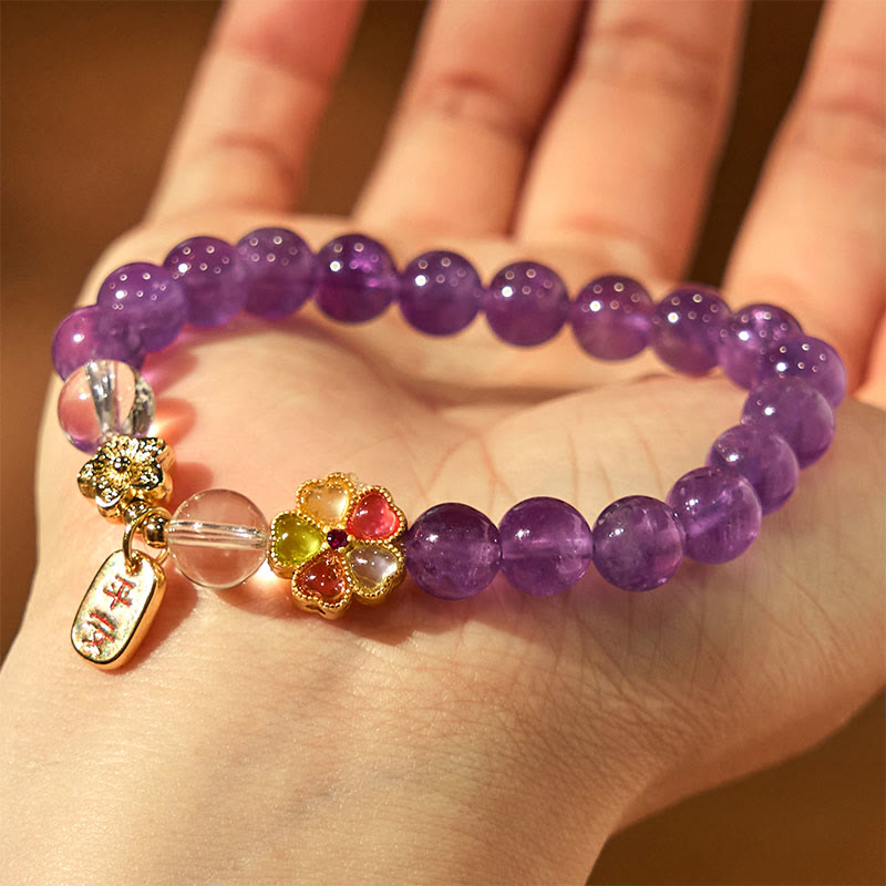 Bracelet à breloques en cristal blanc et améthyste naturelle de Buddha Stones - image 6