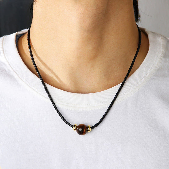 Collier pendentif en corde de cire de protection en perles d'œil de tigre naturelles de Buddha Stones