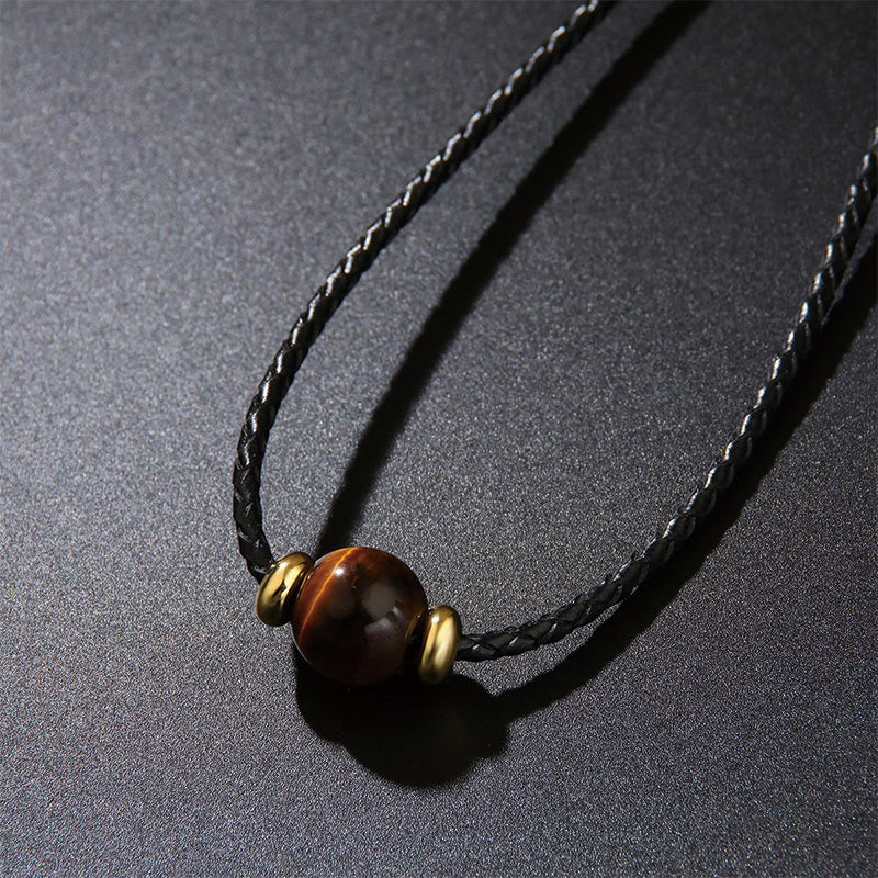Collier pendentif en corde de cire de protection en perles d'œil de tigre naturelles de Buddha Stones