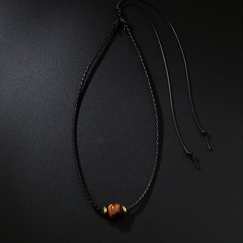 Collier pendentif en corde de cire de protection en perles d'œil de tigre naturelles de Buddha Stones