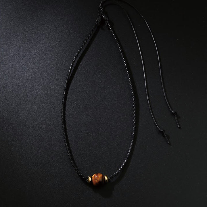 Collier pendentif en corde de cire de protection en perles d'œil de tigre naturelles de Buddha Stones