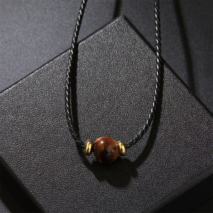 Collier pendentif en corde de cire de protection en perles d'œil de tigre naturelles de Buddha Stones