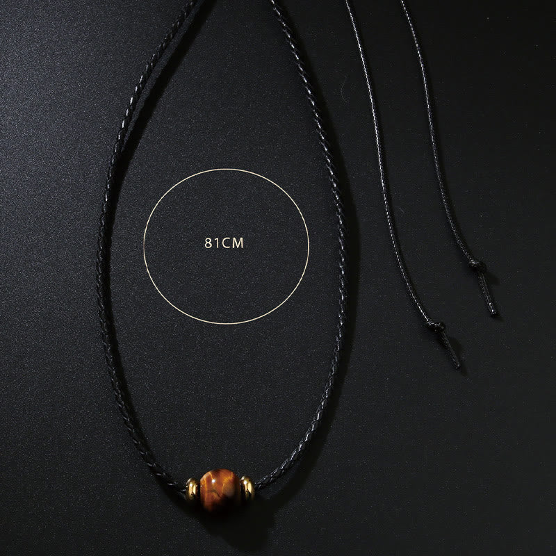 Collier pendentif en corde de cire de protection en perles d'œil de tigre naturelles de Buddha Stones
