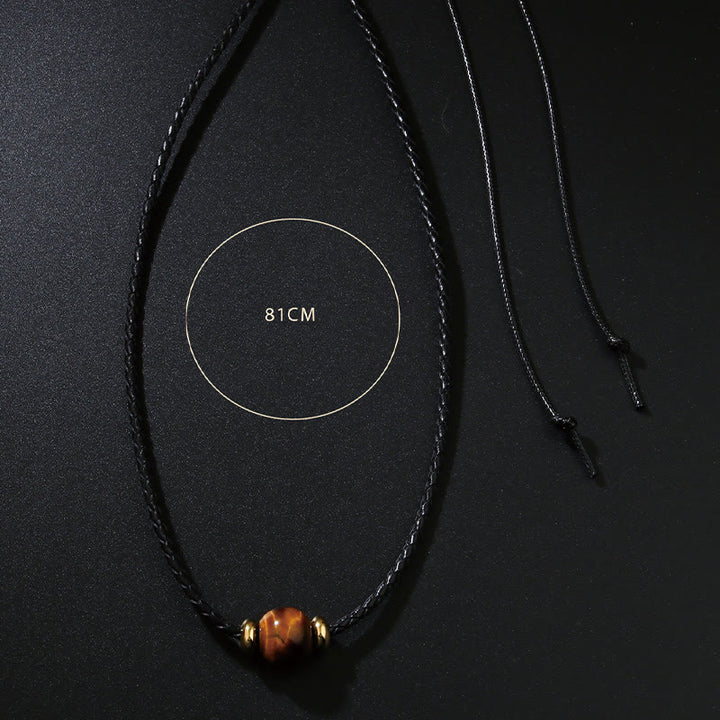 Collier pendentif en corde de cire de protection en perles d'œil de tigre naturelles de Buddha Stones