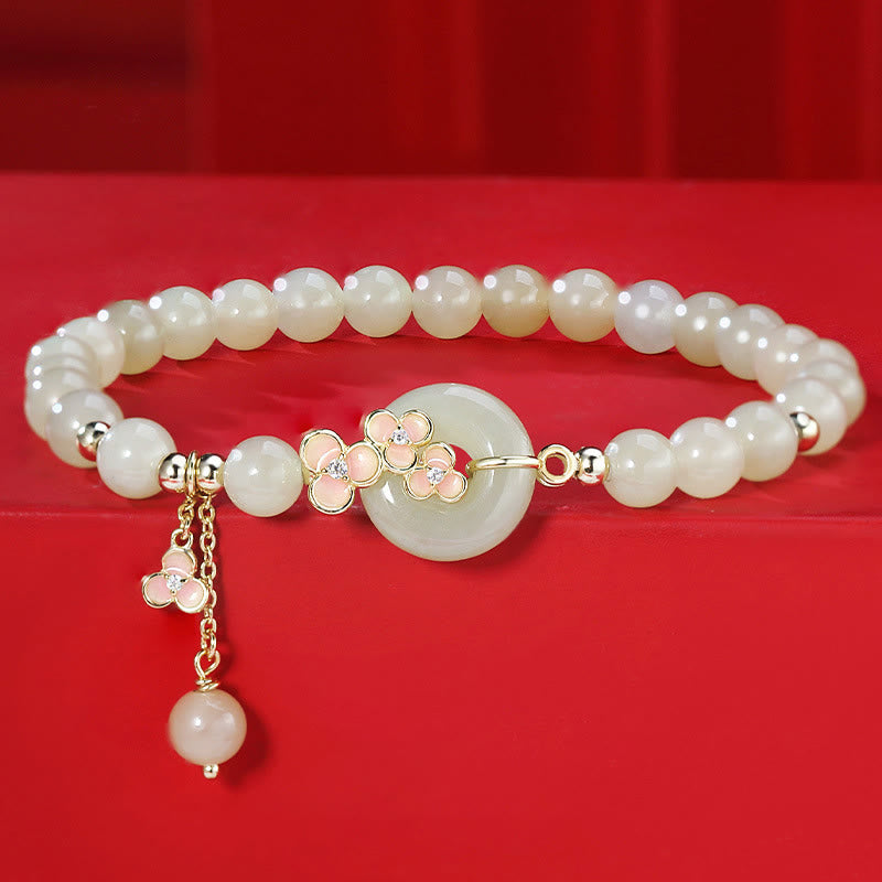 Collier pendentif porte-bonheur en argent sterling 925 avec Buddha Stones en jade naturel Hetian en fleur de pêcher - Bracelet en jade (tour de poignet 14-17 cm) - image 0