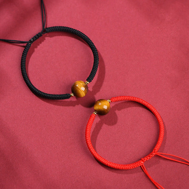 Bracelet en corde de protection porte-bonheur en perles d'œil de tigre faites à la main avec des Buddha Stones