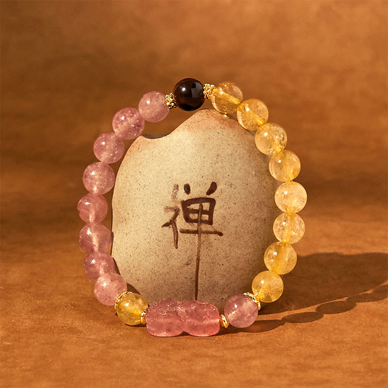Bracelet de guérison en perles de quartz rutile Pixiu en quartz fraise Buddha Stones