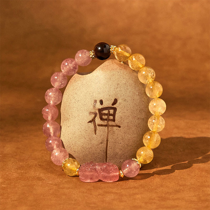 Bracelet de guérison en perles de quartz rutile Pixiu en quartz fraise Buddha Stones