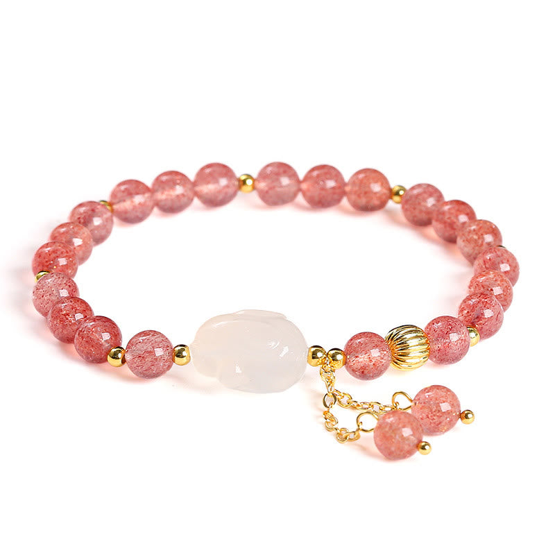 Bracelet de guérison en agate de quartz fraise naturelle Buddha Stones