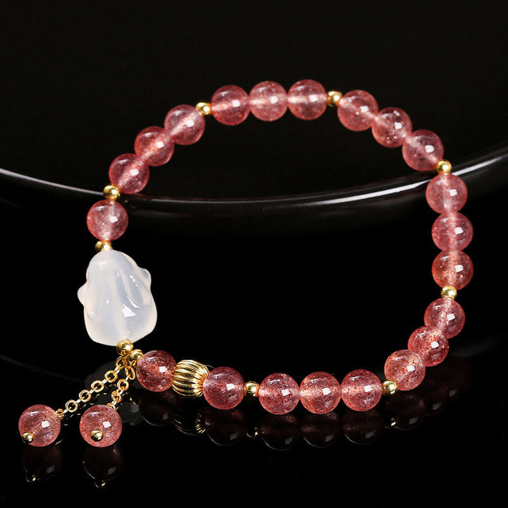 Bracelet de guérison en agate de quartz fraise naturelle Buddha Stones