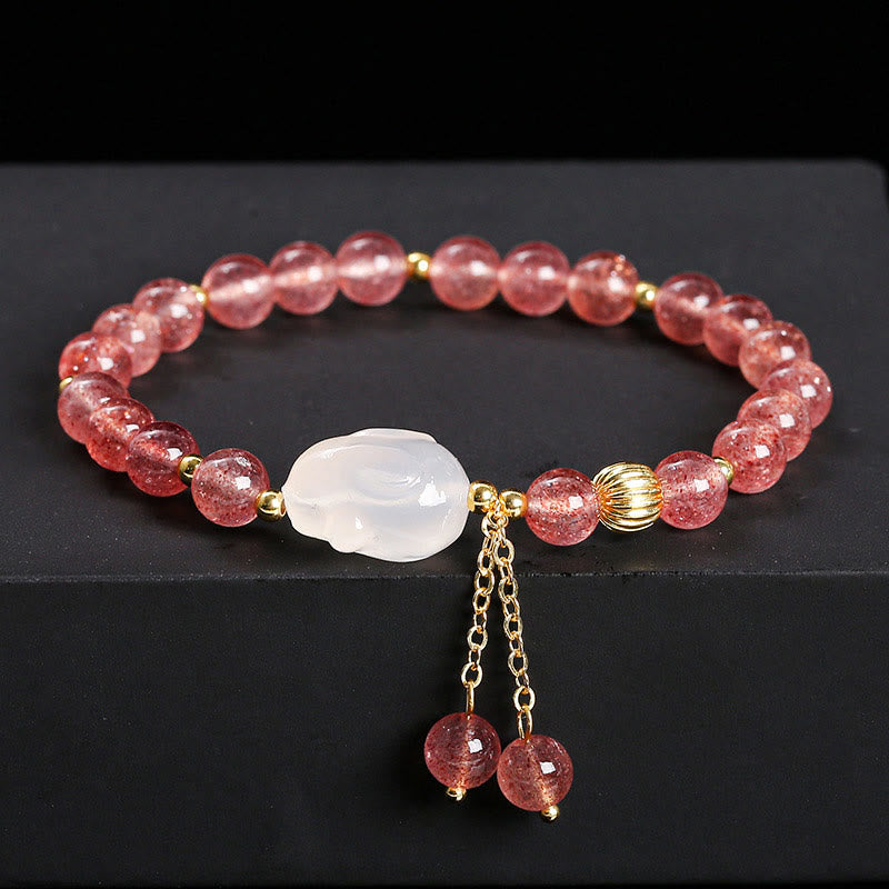 Bracelet de guérison en agate de quartz fraise naturelle Buddha Stones