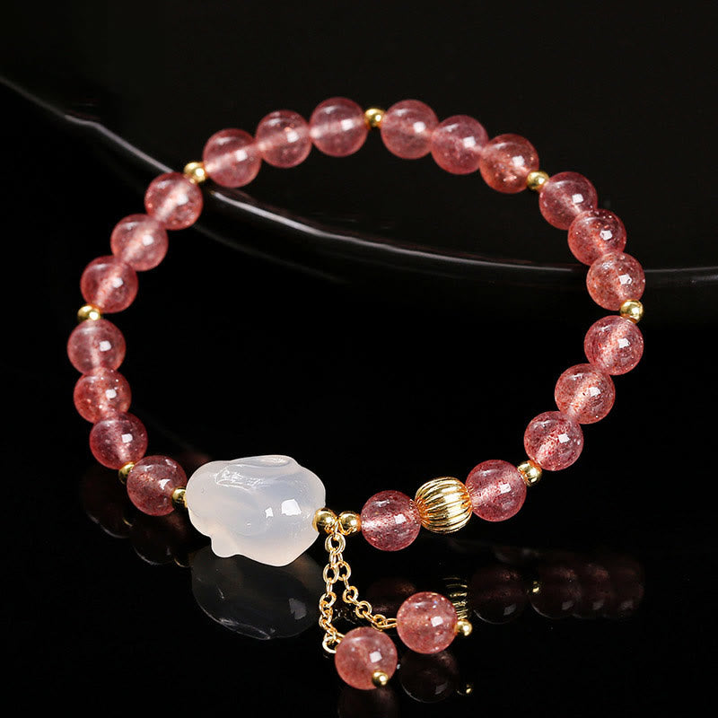Bracelet de guérison en agate de quartz fraise naturelle Buddha Stones