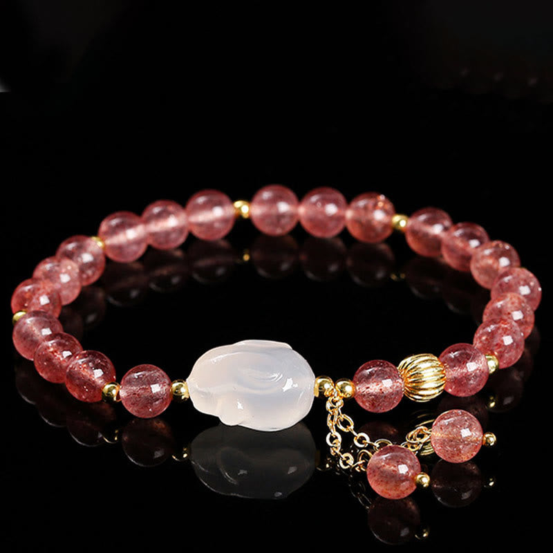 Bracelet de guérison en agate de quartz fraise naturelle Buddha Stones